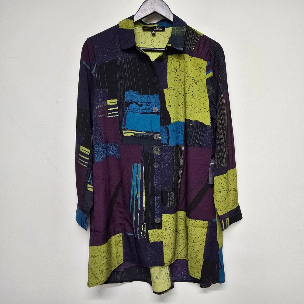 Liv by Habitat Clothes Abstract Geometric Tunic Shirt Womens S NWT Lagenlook Art